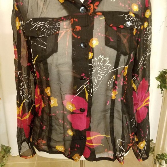 Chico's button down long sleeve top sz 2 - Picture 2 of 5